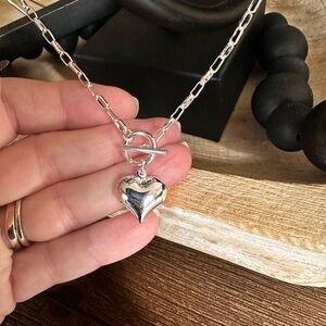 Silver 925 puffy Heart Pendant Necklace